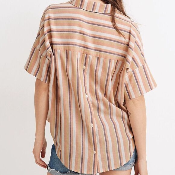 Madewell Courier Button-Back Shirt in Rainbow Stripe size M 000105 - Picture 3 of 8
